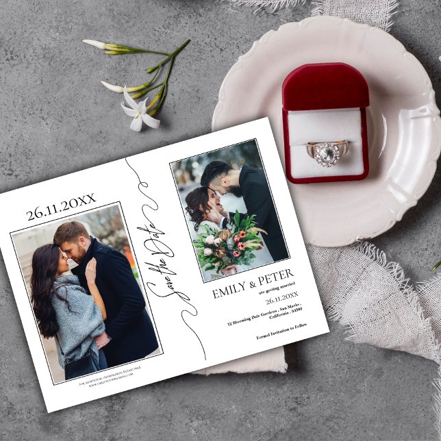 Classic Elegant 3 Photo Wedding Save the Date  Announcement Postcard (Classic Elegant 3 Photo Wedding Save the Date Announcement Postcard)