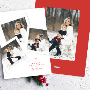 classic elegant 4photo collage red merry christmas holiday card