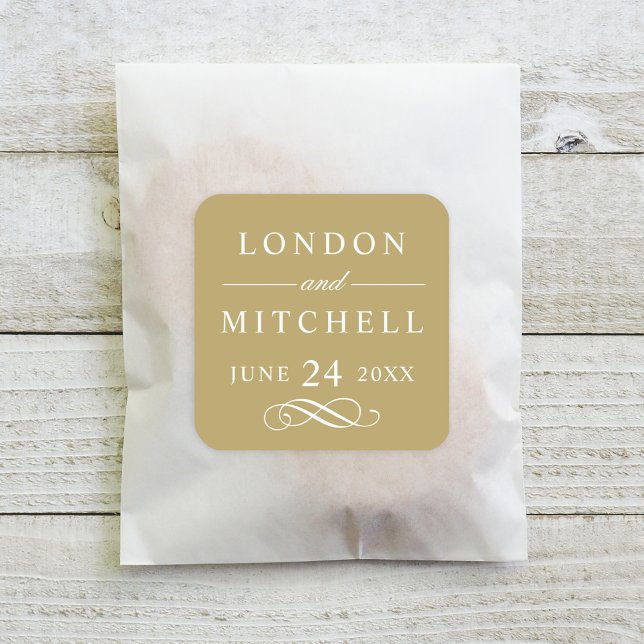 Classic Elegant Antique Gold Wedding Monogram Square Sticker (Creator Uploaded)