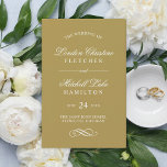 Classic Elegant Antique Gold Wedding Programs<br><div class="desc">Formal antique gold wedding ceremony program design features beautiful typography that combines a traditional flourished calligraphy script with classic block lettering. Includes a decorative scroll design accent. The custom text can be fully personalised for your wedding day. Note, these folded sheet programs arrive flat and require a centre fold. Please...</div>