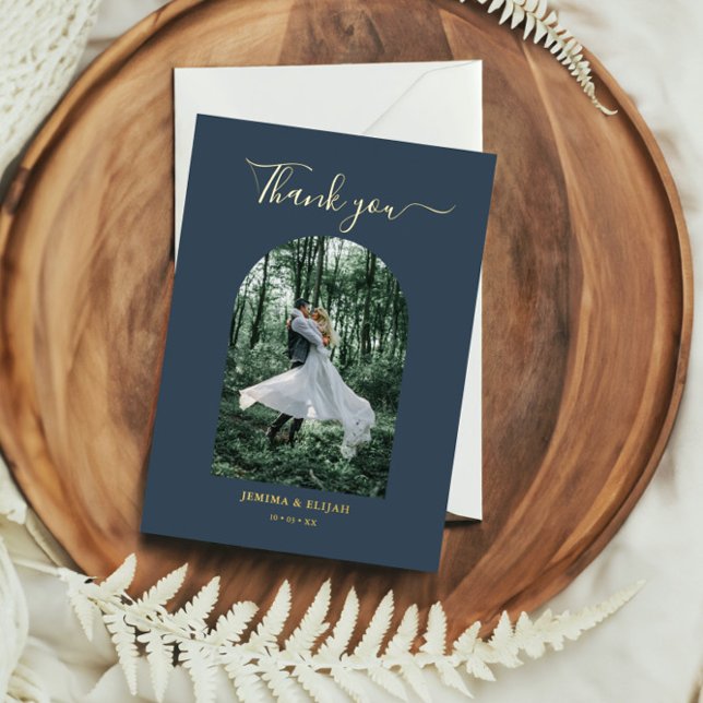 Classic Elegant Arch Photo Wedding Thank You Card (Creator Uploaded)