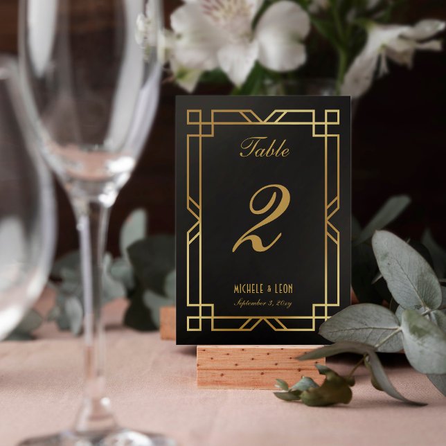 Classic Elegant Art Deco Frame Wedding Black Gold Table Number (Creator Uploaded)