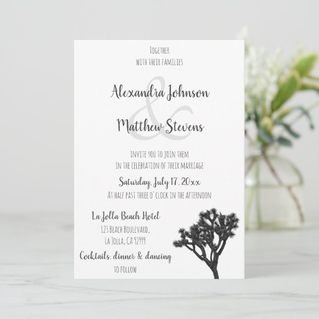 Classic Elegant B&W Joshua tree Silhouette Wedding Invitation (Standing Front)