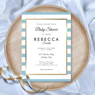 Classic Elegant Baby Blue Stripe Baby Shower Invitation