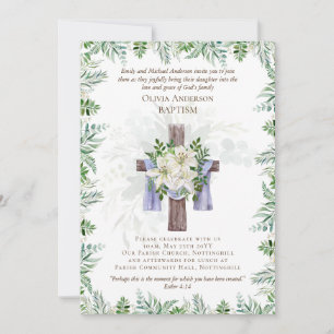 Classic Elegant BAPTISM Invite Greenery Lilys