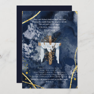Classic Elegant BAPTISM Invite Navy Blue Gold