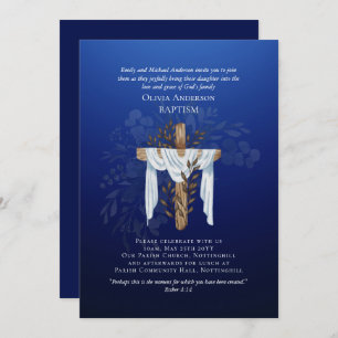 Classic Elegant BAPTISM Invite Sapphire Blue