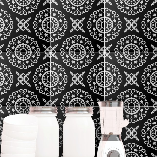 Classic Elegant Baroque Decorative Black and White Ceramic Tile (Creator Uploaded)