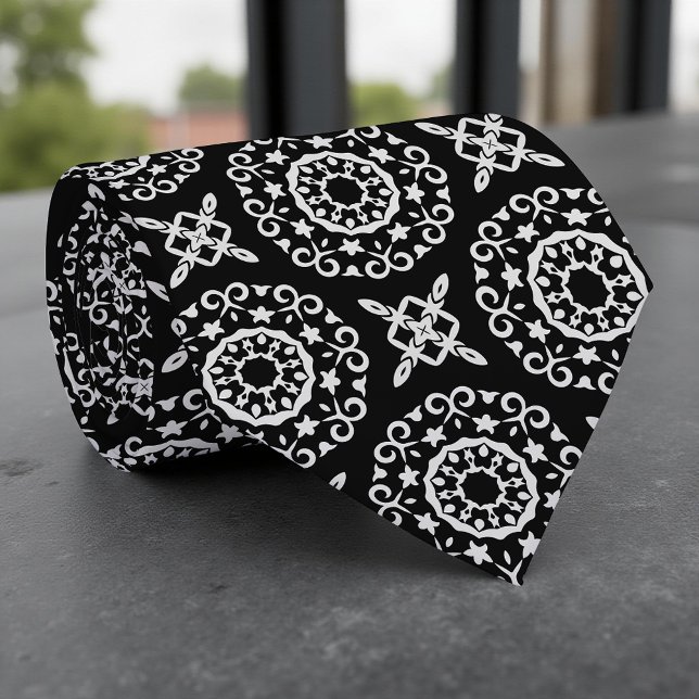 Classic Elegant Baroque Decorative Black and White Tie (Creator Uploaded)