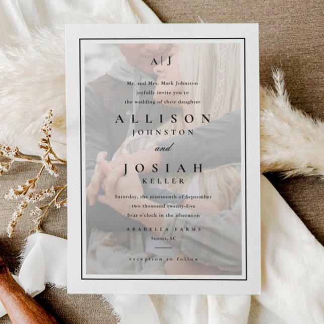 Classic Elegant Black and White Photo Wedding Invitation (Creator Uploaded)