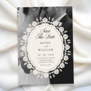 classic elegant black and white photo wedding save the date