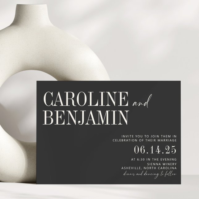 Classic Elegant Black and White Script Wedding Inv Invitation (Creator Uploaded)