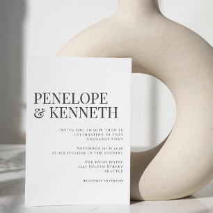Classic Elegant Black and White Typography Wedding Invitation
