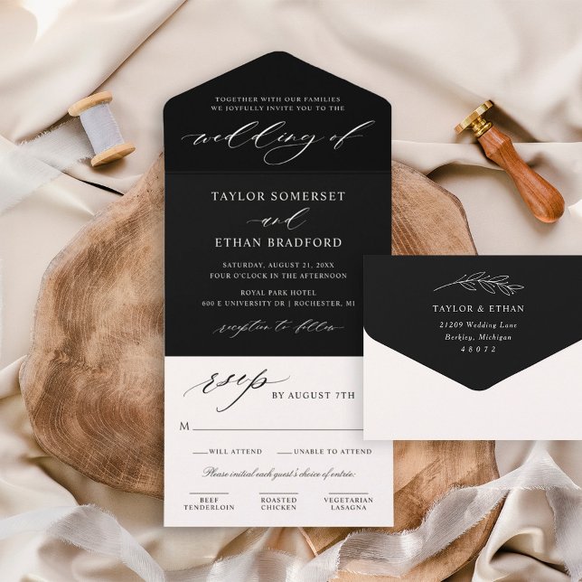 Classic Elegant Black and White Wedding All In One Invitation (Creator Uploaded)