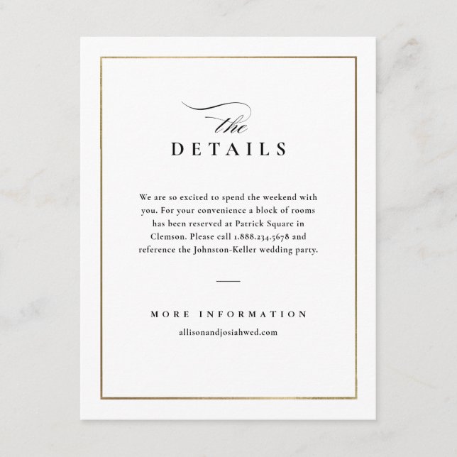 Classic Elegant Black and White Wedding Details Enclosure Card (Front)