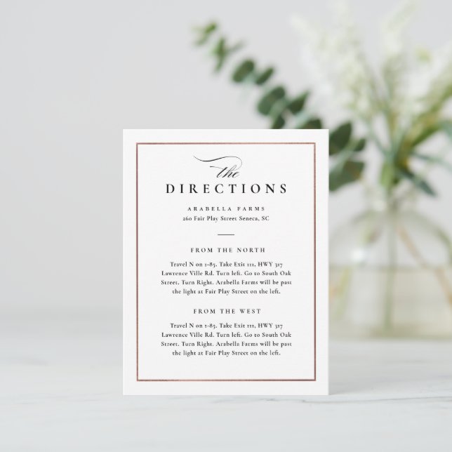 Classic Elegant Black and White Wedding Directions Enclosure Card (Standing Front)