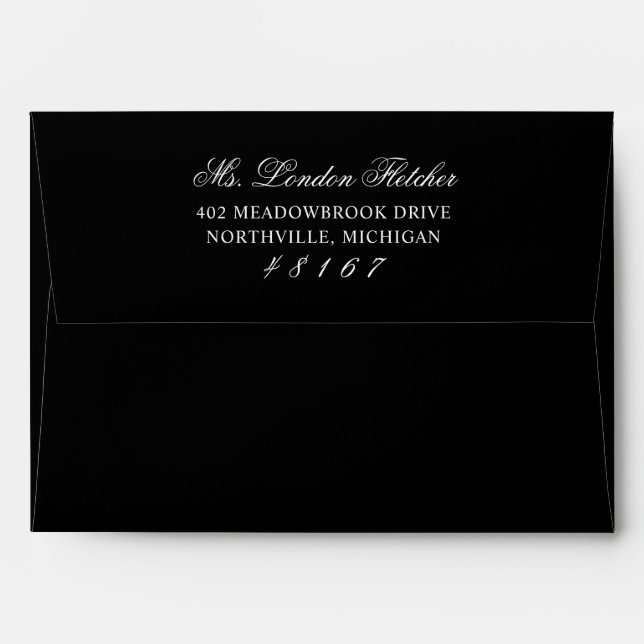 Classic Elegant Black and White Wedding Envelope (Back (Top Flap))
