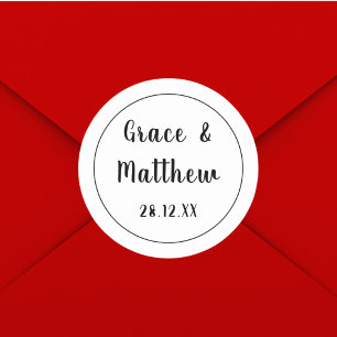 Classic Elegant Black and White Wedding Minimalist Classic Round Sticker