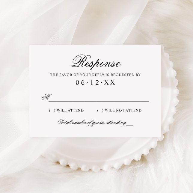 Classic Elegant Black and White Wedding RSVP Card (Creator Uploaded)