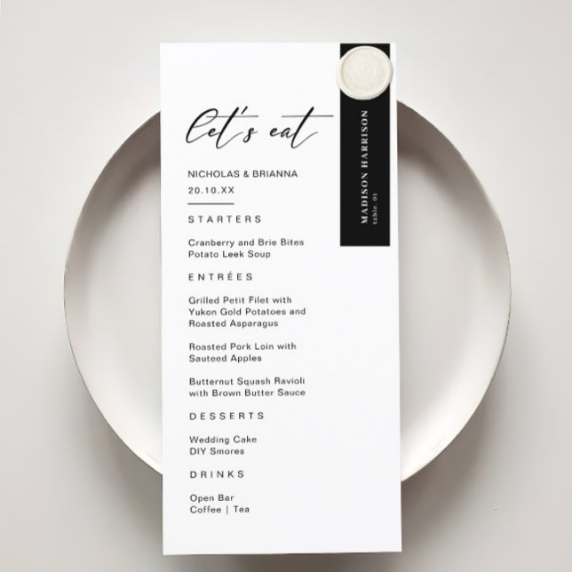 Classic Elegant Black and White Winter Wedding  Menu (Creator Uploaded)