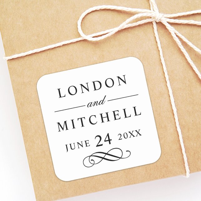 Classic Elegant Black Custom Wedding Monogram Square Sticker (Creator Uploaded)