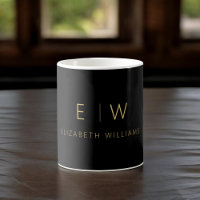 Classic Elegant Black Gold Minimalist Monogram