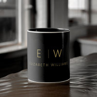 Classic Elegant Black Gold Minimalist Monogram