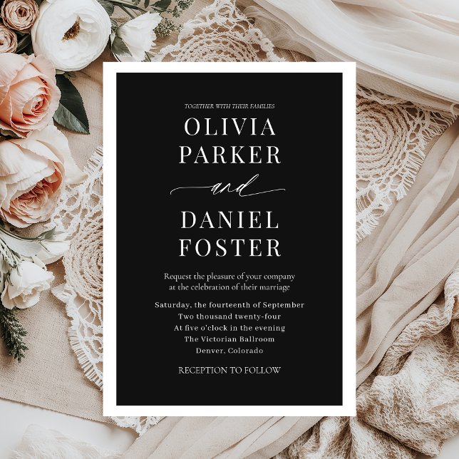 Classic Elegant Black Modern Minimalist Wedding Invitation (Creator Uploaded)