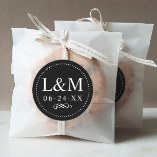 Classic Elegant Black Monogram Wedding Round Sticker