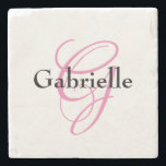 Classic Elegant Black Pink Monogram Name Stone Coaster<br><div class="desc">A beautiful black pink stone coaster with your monogram name.</div>