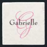Classic Elegant Black Pink Monogram Name Stone Coaster<br><div class="desc">A beautiful black pink stone coaster with your monogram name.</div>