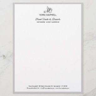 Classic Elegant Black Script Monogram Grey Frame Custom Letterhead