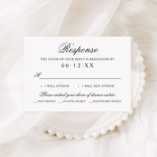 Classic Elegant Black Wedding Dinner Options RSVP Card (Creator Uploaded)
