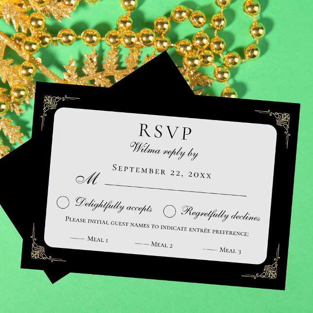 Classic Elegant Black White Beige Meal Choice RSVP Card (Creator Uploaded)