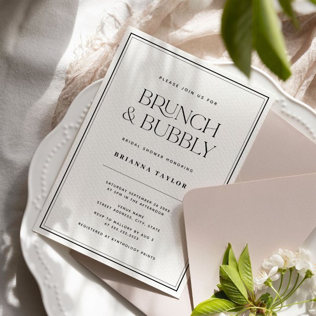 Classic Elegant Black & White Brunch & Bubbly Invitation (Creator Uploaded)