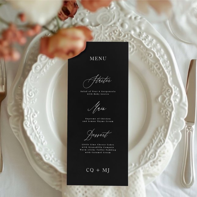 Classic Elegant Black White Calligraphy Wedding Menu (Creator Uploaded)