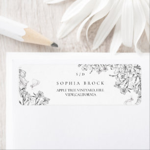 Classic Elegant Black White Floral Wedding  Return Address Label