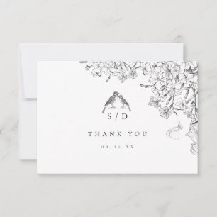Classic Elegant Black White Floral Wedding Thank You Card