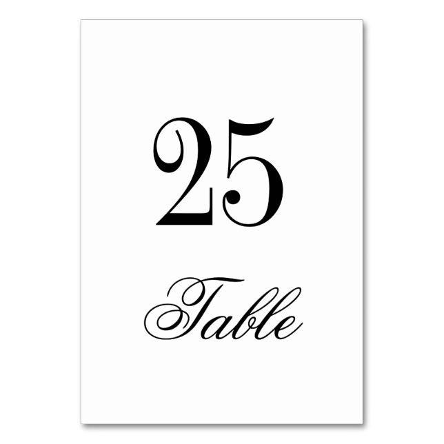 Classic Elegant Black White Wedding Table Number (Front)