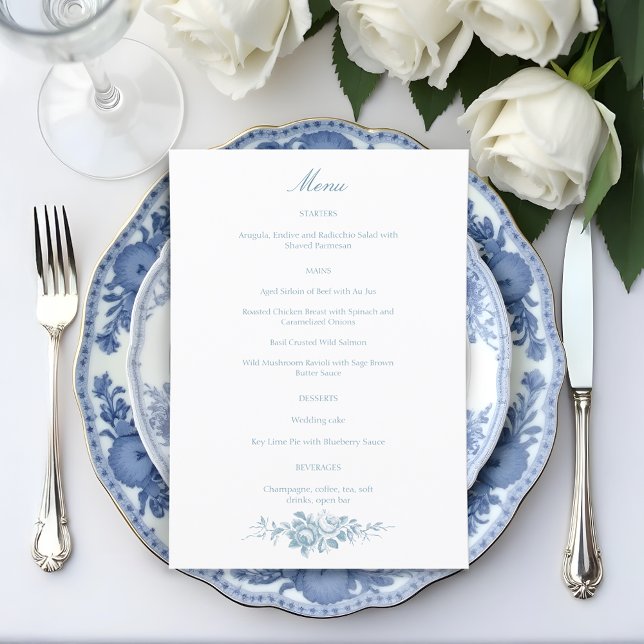 Classic Elegant Blue and White Floral Menu (Creator Uploaded)