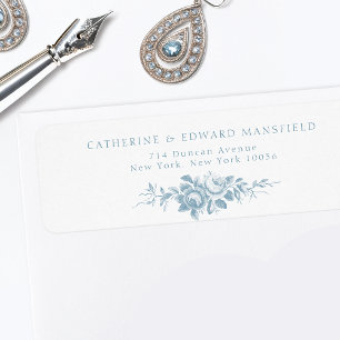 Classic Elegant Blue and White Floral Return Address Label