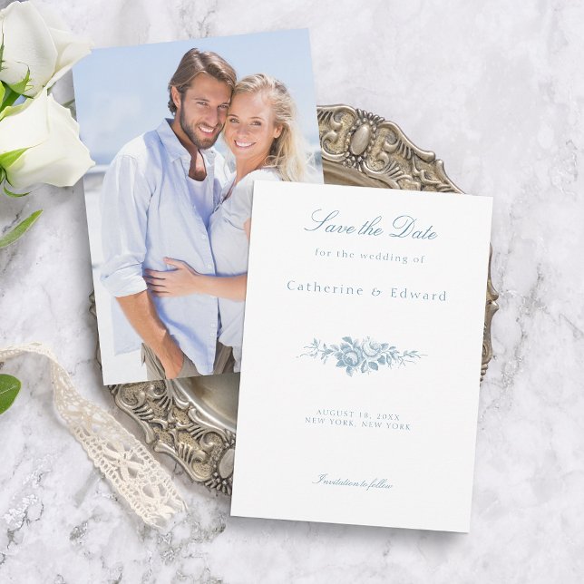 Classic Elegant Blue and White Floral  Save The Date (Creator Uploaded)