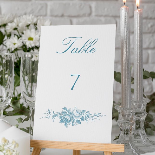 Classic Elegant Blue and White Floral Table Number (Creator Uploaded)