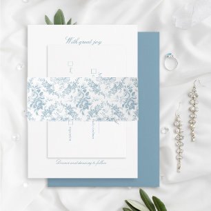Classic Elegant Blue and White Floral Toile Invitation Belly Band