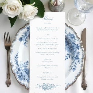 Classic Elegant Blue and White Floral Toile Menu