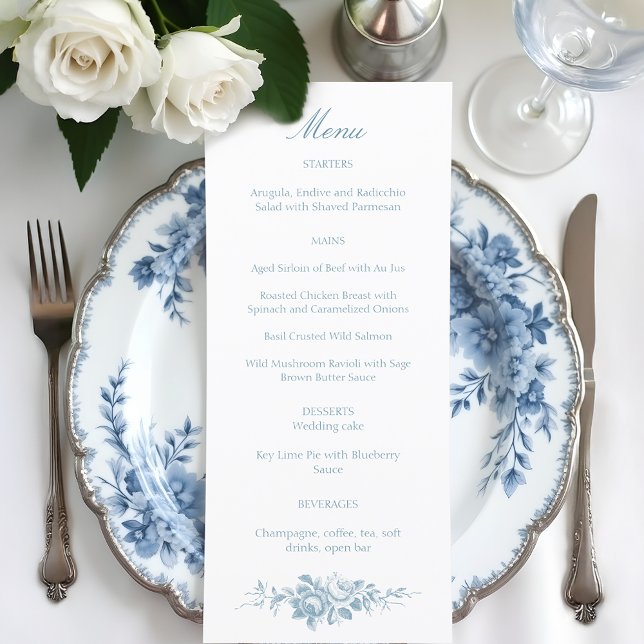 Classic Elegant Blue and White Floral Toile Menu (Creator Uploaded)