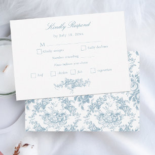 Classic Elegant Blue and White Floral Toile RSVP Card