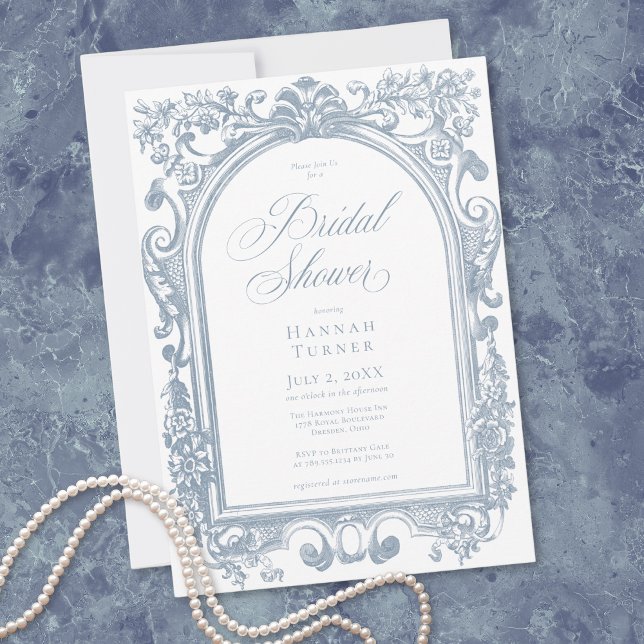 Classic Elegant Blue Arch Floral Bridal Shower Invitation (Classic Elegant Blue Arch Floral Bridal Shower Invitation)