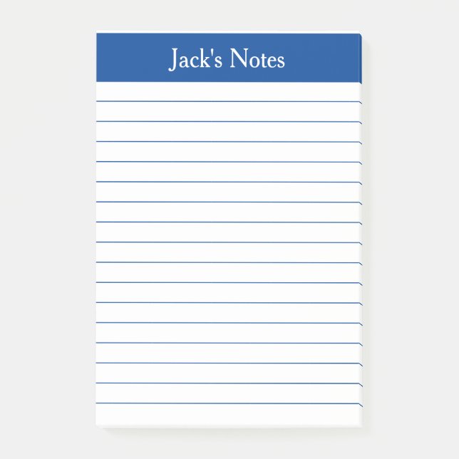 Classic Elegant Blue Lined Personalised Post-it Notes (Front)