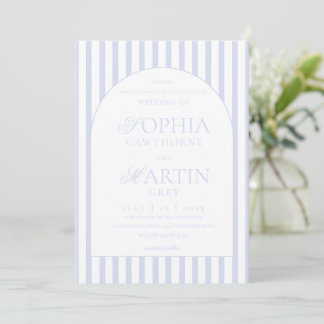Classic Elegant Blue Striped Wedding  Invitation